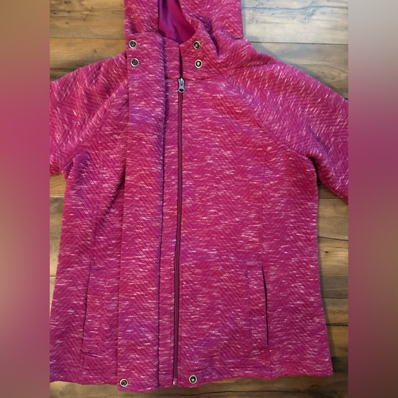 💕 T by Talbots Quilted Knit Longline Hooded Jacket | Size M | Raspberry Heather - Picture 9 of 10